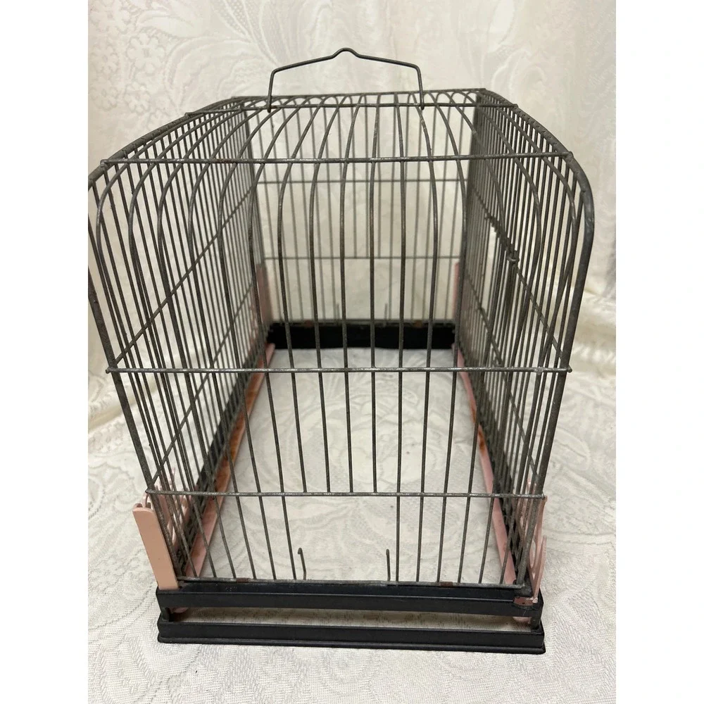 Vintage MCM Beco Bird Cage Pink Bird Accents Black Base MCM Incomplete